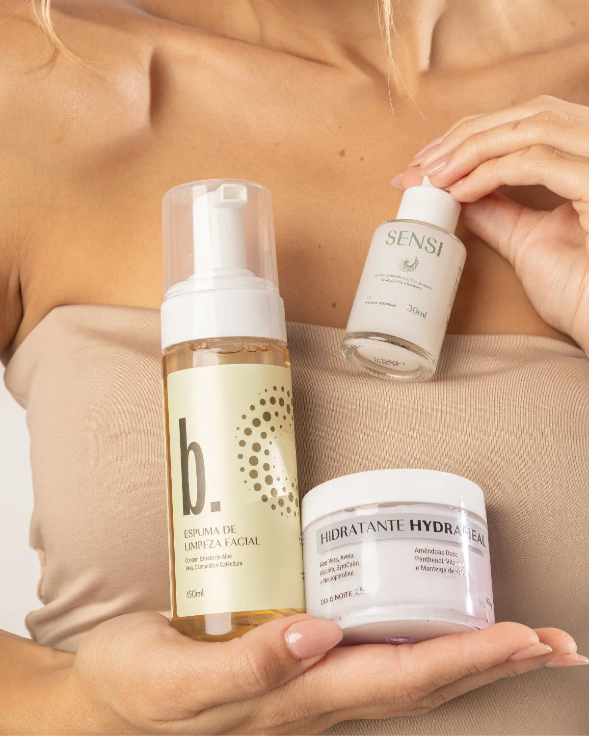 A Rotina Antistresse: espuma, S&eacute;rum Sensi e Hydraheal